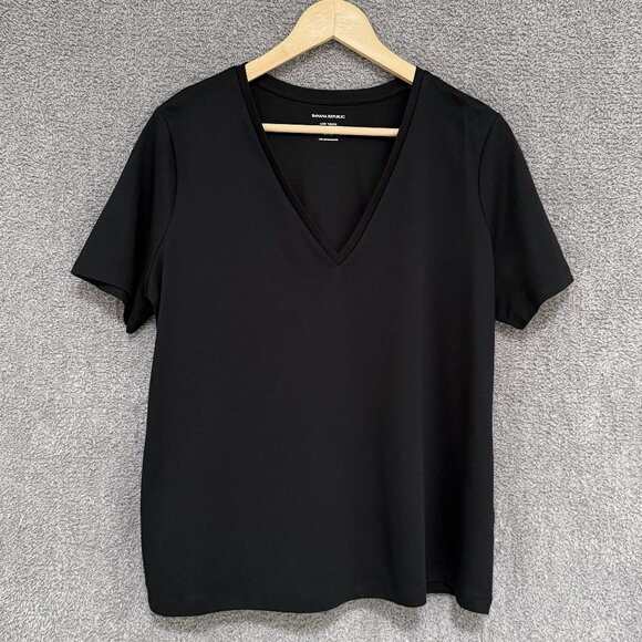 Banana Republic Luxe Touch Cotton V-neck T-shirt XL Black - Picture 3 of 10